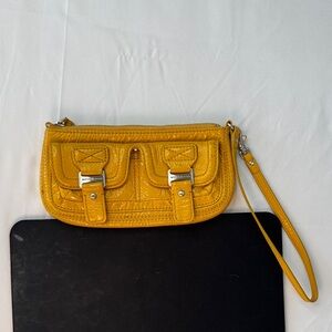 Michael Kors mustard Yellow Leather Wristlet Clutch zippers and pockets y2K